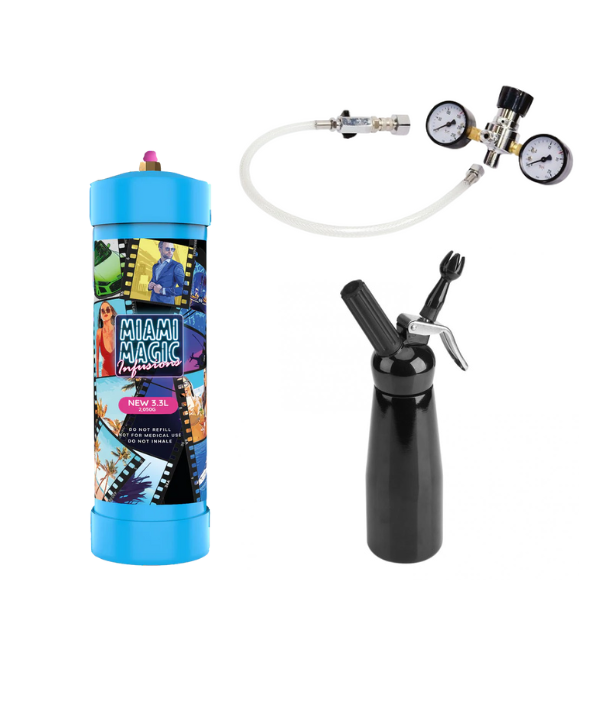 3.3L MM Infusions N2O Cannister + Cream Chargers Pressure Regulator and Adaptor + WHIP CREAM DISPENSER 500ML
