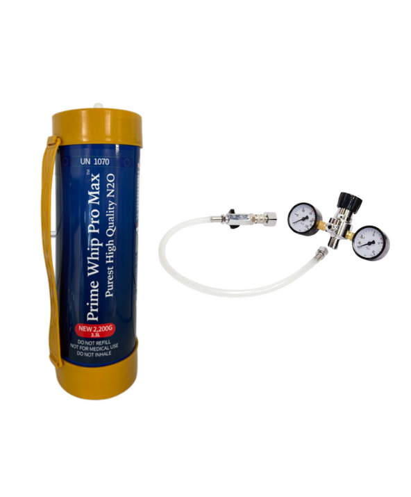 PrimeWhip PRO MAX 3.3L N2O Cannister +Cream Chargers Pressure Regulator and Adaptor