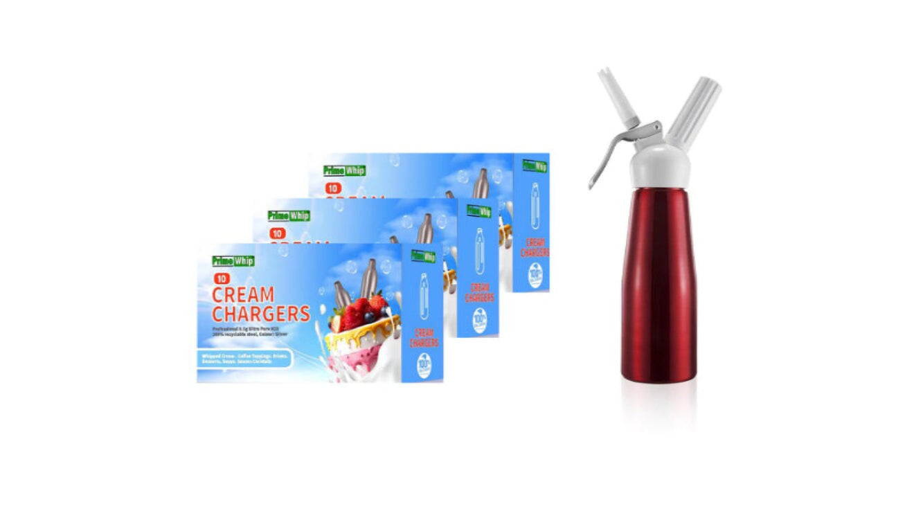 3 x 10 Packs Primewhip Chargers & 500ml Whipped Cream Dispenser Combo